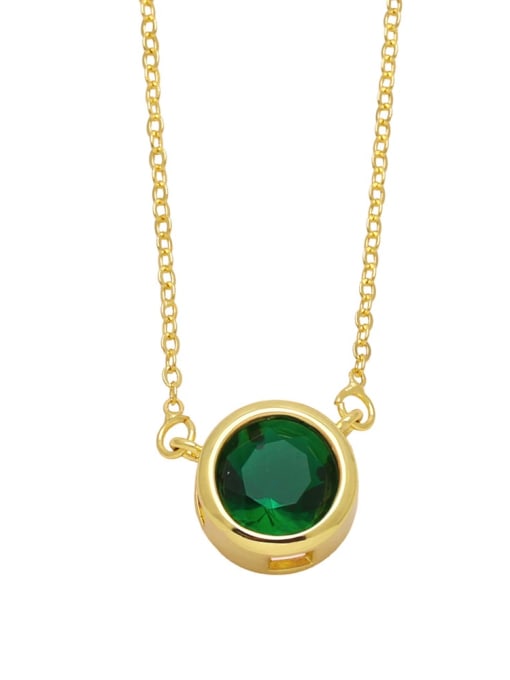 green Brass Glass Stone Round Minimalist Necklace