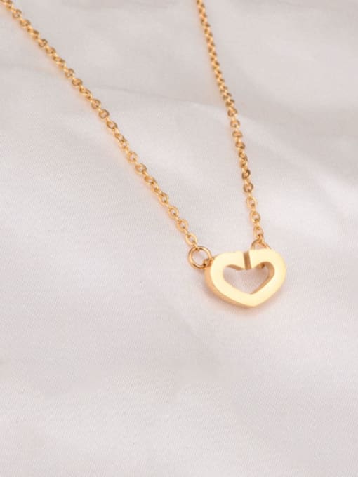 Golden Titanium Smooth Hollow Heart Necklace