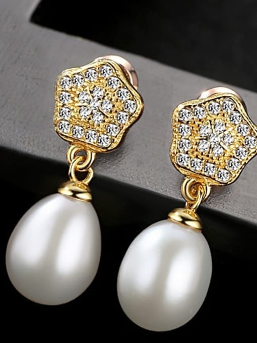White 2f12 925 Sterling Silver Cubic Zirconia  Geometric Freshwater Pearls   Earring