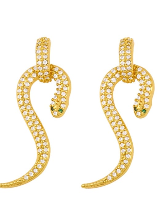 gold Brass Cubic Zirconia Snake Vintage Drop Earring