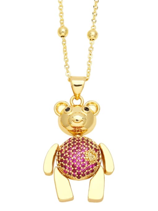 Rose red Brass Cubic Zirconia Bear Vintage Necklace