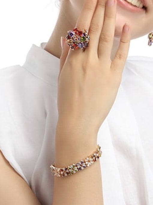 BLING SU Copper Cubic Zirconia Multi Color Flower Luxury Band Ring 2