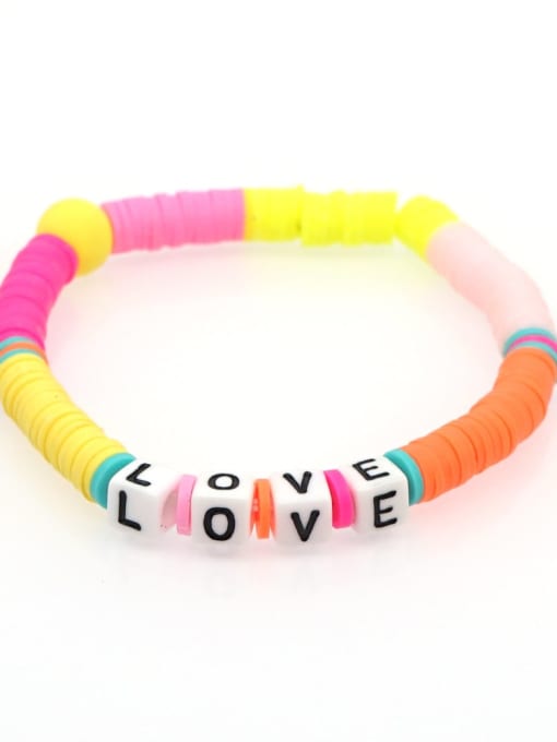 QT B200011G Stainless steel Multi Color Polymer Clay Letter Bohemia Stretch Bracelet
