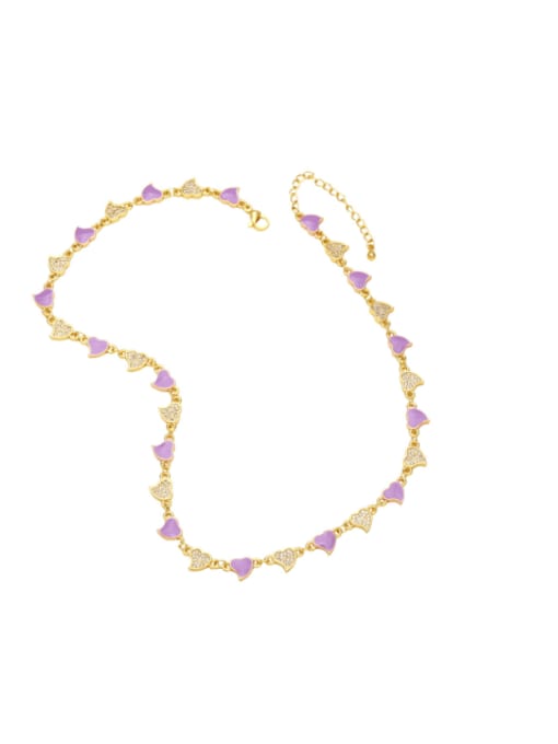 purple Brass Cubic Zirconia Heart Minimalist Necklace