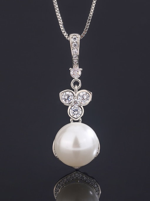 White bead pendant Brass Imitation Pearl Vintage Flower Earring and Necklace Set