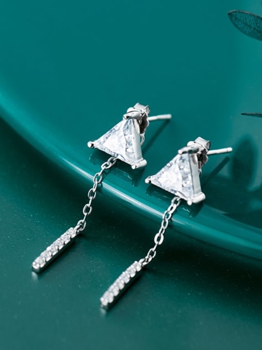 Rosh 925 Sterling Silver Cubic Zirconia  Triangle Minimalist Threader Earring 1