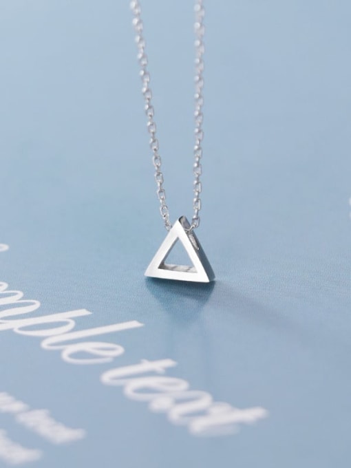 Rosh 925 sterling silver simple Hollow Triangle Pendant Necklace 2