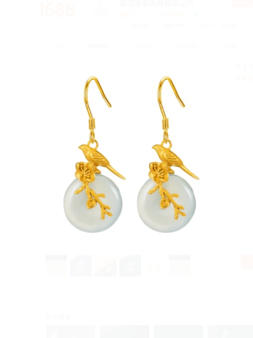 Magpie Peach Blossom Earrings 925 Sterling Silver Jade Flower Vintage Hook Earring