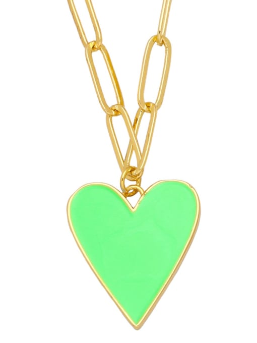 Light green Brass Enamel  Vintage Heart Pendant Necklace