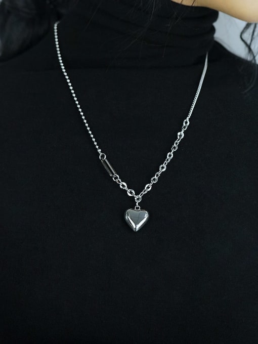 Open Sky Titanium Steel Smooth Heart Vintage Long Strand Necklace 0