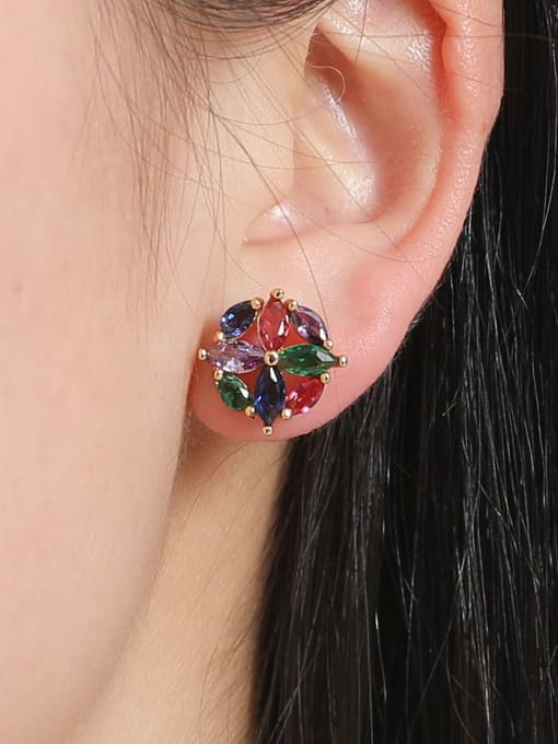 DUDU Brass Cubic Zirconia Flower Dainty Stud Earring 1