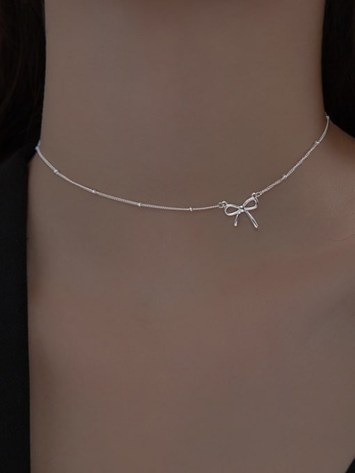 Rosh 925 Sterling Silver Bowknot Minimalist Necklace 2