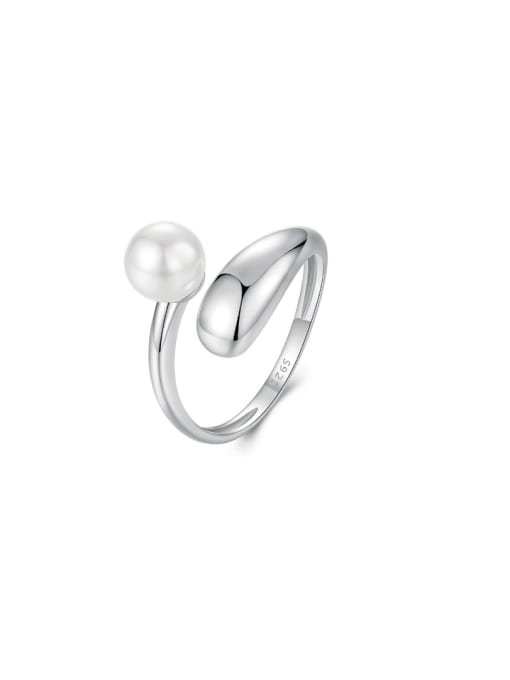 Jare 925 Sterling Silver Imitation Pearl Irregular Minimalist Band Ring 0