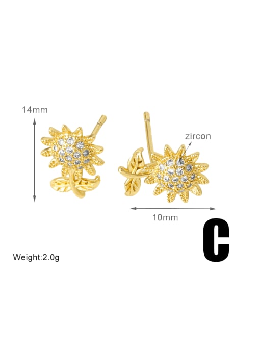 C Brass Cubic Zirconia Flower Trend Stud Earring