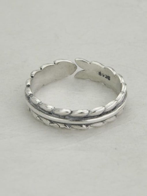 A(jz072) Vintage Sterling Silver With Platinum Plated Simple Retro Round Free Size Rings