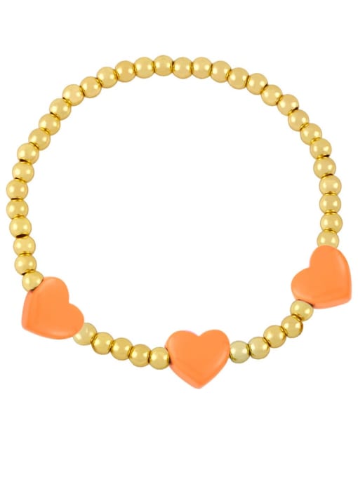 orange Brass Enamel Heart Trend Beaded Bracelet