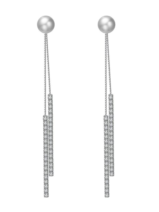 RINNTIN 925 Sterling Silver Cubic Zirconia Tassel Minimalist Threader Earring 0