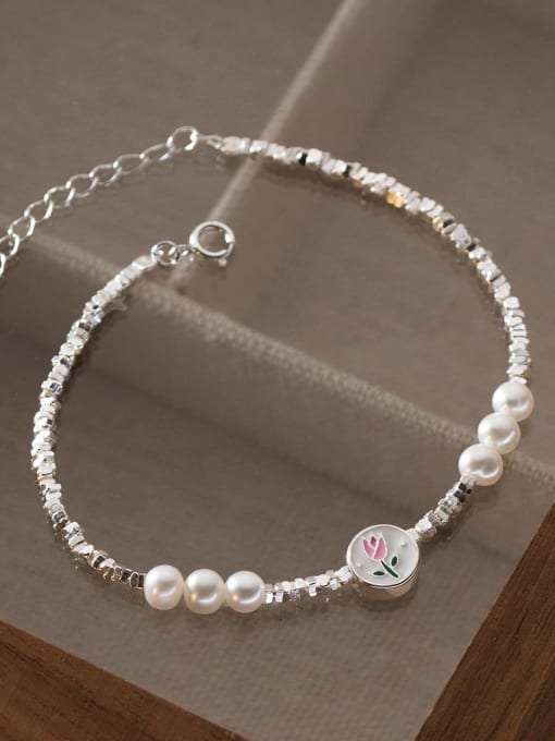 Rosh 925 Sterling Silver Imitation Pearl Flower Minimalist Bracelet 1