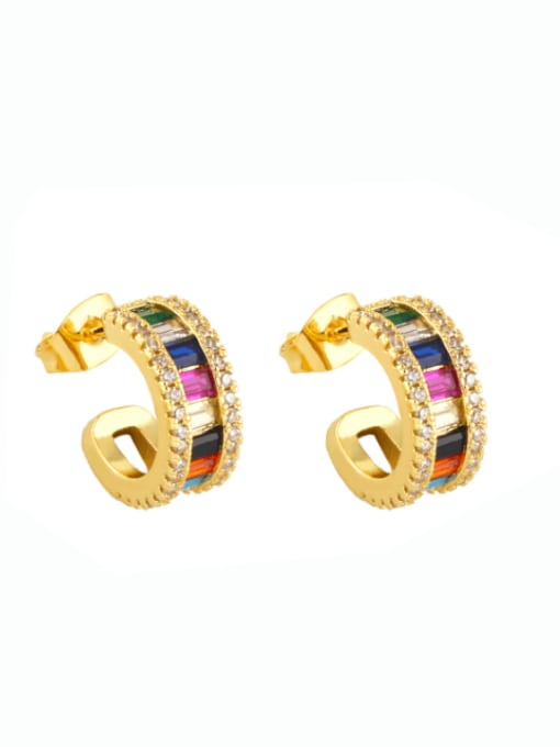 Mixed colour Brass Cubic Zirconia Geometric Vintage Stud Earring