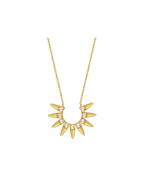 golden Stainless steel Imitation Pearl Flower Minimalist Necklace