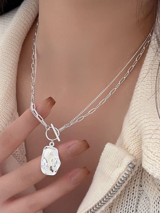 Boomer Cat 925 Sterling Silver Geometric Vintage Shaped Double Layer Necklace