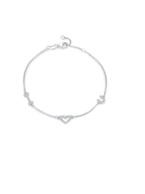 MODN 925 Sterling Silver Heart Minimalist Link Bracelet 0