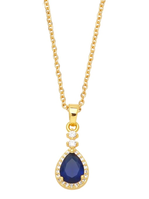 blue Brass Cubic Zirconia Water Drop Vintage Necklace