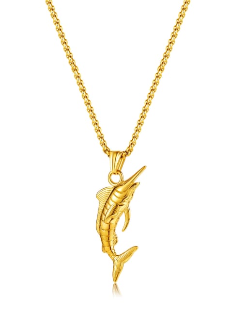 2229 gold pendant +pearl chain 4*70cm Titanium Steel Fish Hip Hop Necklace