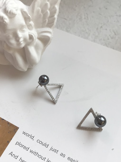 Boomer Cat 925 Sterling Silver Imitation Pearl Black Triangle Minimalist Stud Earring 1