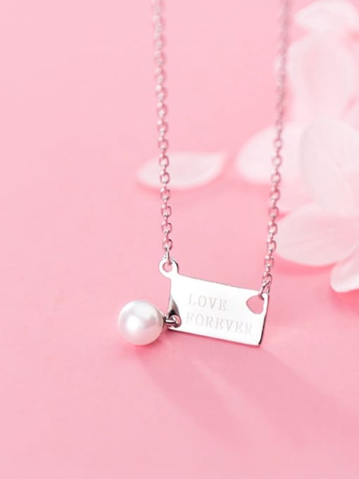 Rosh 925 Sterling Silver Imitation Pearl Fashion English Tag Pendant Necklace