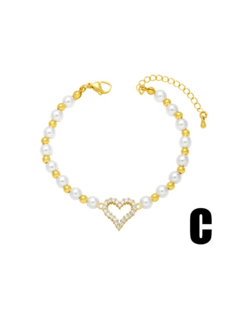 CC Brass Imitation Pearl Heart Hip Hop Beaded Bracelet 3