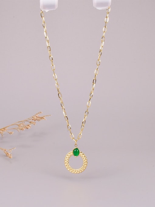 A TEEM Titanium Steel Emerald  Minimalist  Geometric Pendant Necklace 2