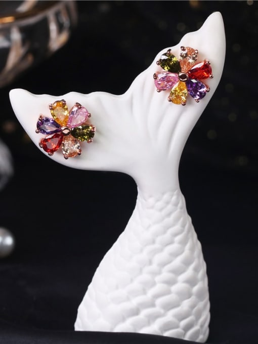 DUDU Brass Cubic Zirconia Flower Luxury Stud Earring 3
