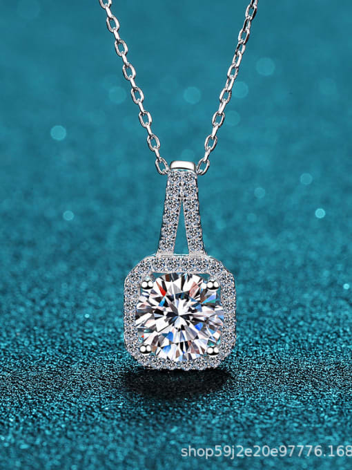 1.0 CT Moissanite Sterling Silver Moissanite Square Dainty Pendant Necklace