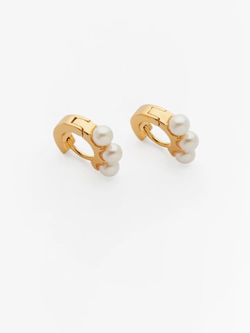 LI MUMU Brass Imitation Pearl Geometric Minimalist Huggie Earring 1