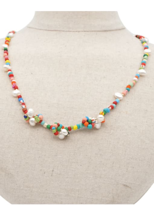 Roxi Stainless steel Imitation Pearl Multi Color Acrylic Letter Bohemia  Hand-woven Necklace 1