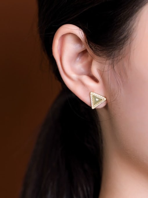 DEER 925 Sterling Silver Jade Triangle Minimalist Stud Earring 1