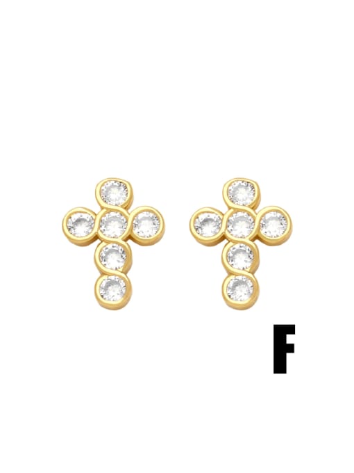 F Brass Cubic Zirconia Cross Dainty Stud Earring