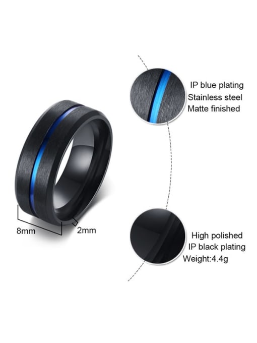 CONG Stainless Steel With Gun Plated Simplistic Brushed Black and Blue Men's Ring 2