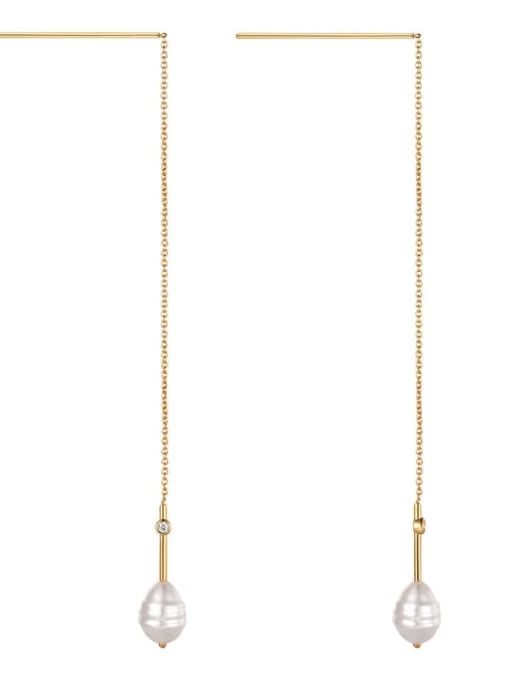 golden Brass Imitation Pearl Tassel Minimalist Threader Earring