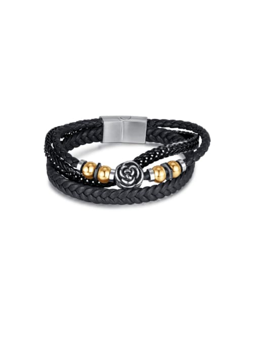 Open Sky Stainless steel Artificial Leather Weave Hip Hop Strand Bracelet 0