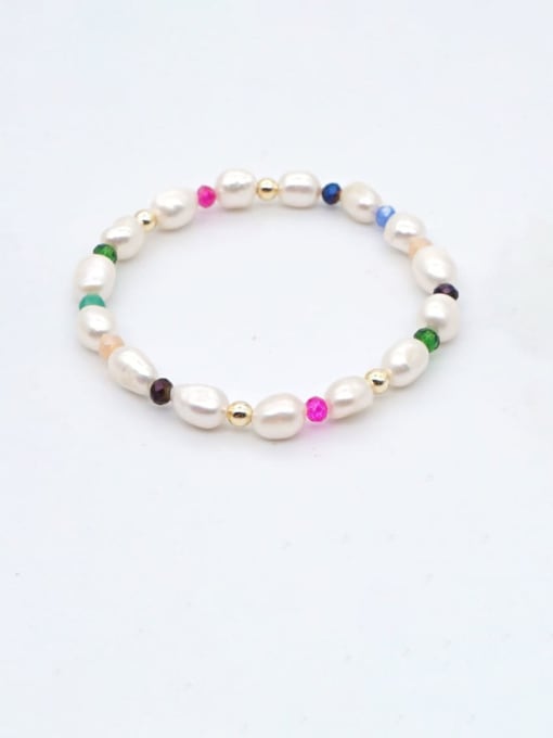 ZZ B200148A Stainless steel Freshwater Pearl Multi Color Round Bohemia Stretch Bracelet