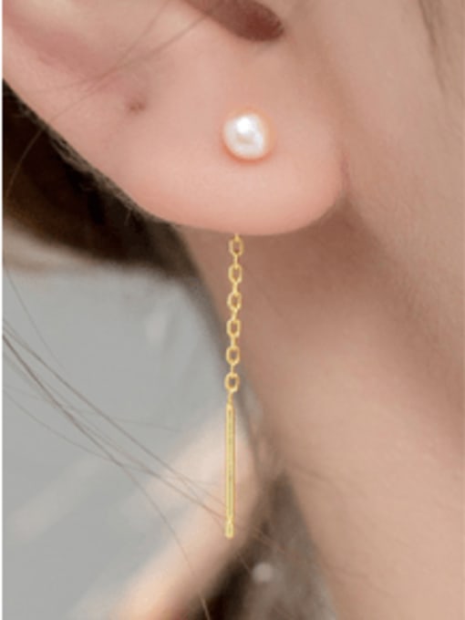 GOLD +Pink Pear 7-8MM 925 Sterling Silver Imitation Pearl Tassel Minimalist Threader Earring