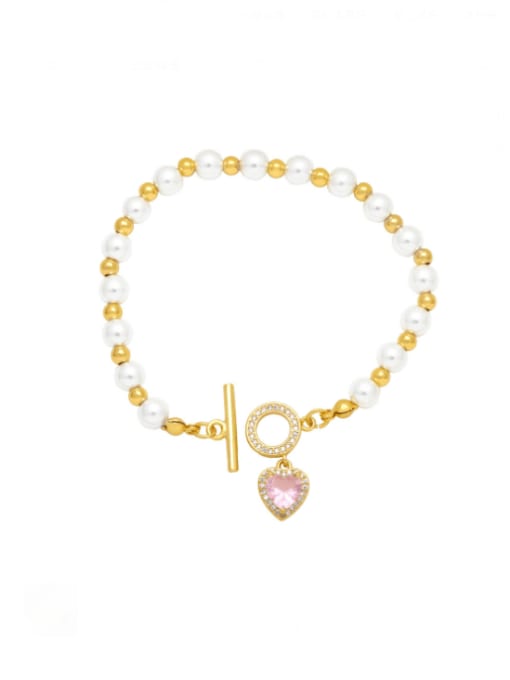 CC Brass Imitation Pearl Heart Bohemia Beaded Bracelet 2