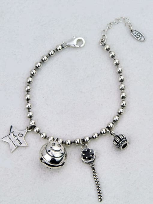 SHUI Vintage Sterling Silver With Star Smiley Pendant  Bead Chain Bracelets 3