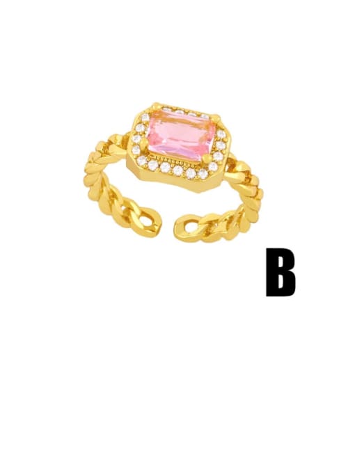 Pink Brass Glass Stone Geometric Vintage Band Ring