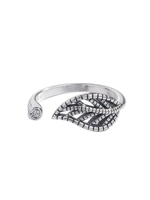 HAHN 925 Sterling Silver Tree Vintage Hollow Leaf Band Ring