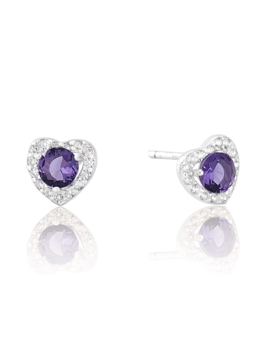 4mm purple glass 925 Sterling Silver Birthstone Heart Minimalist Stud Earring