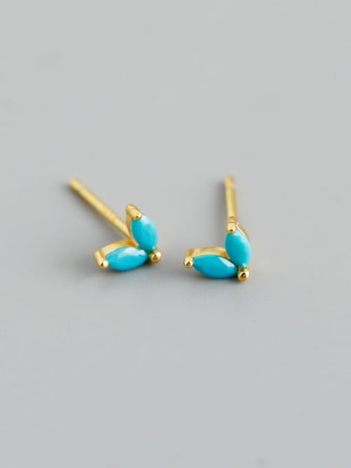 Pine blue (gold) 925 Sterling Silver Cubic Zirconia Leaf Minimalist Stud Earring