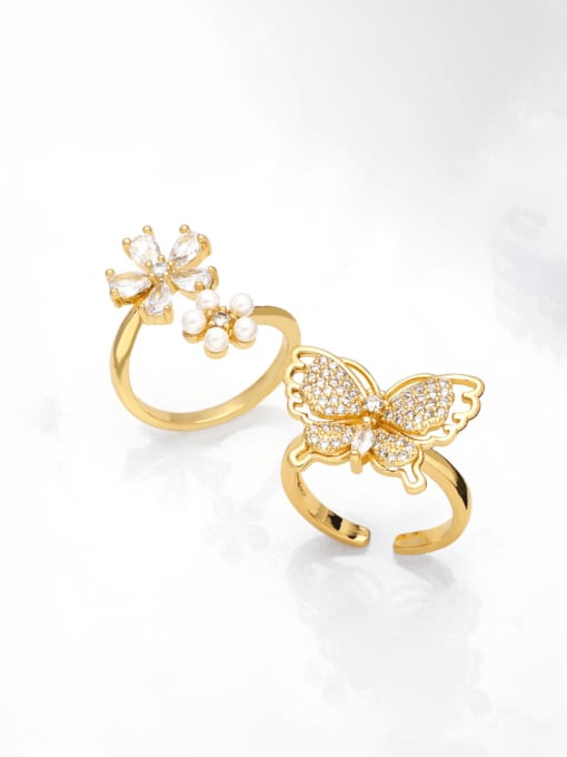 CC Brass Cubic Zirconia Butterfly Flower Vintage Band Ring